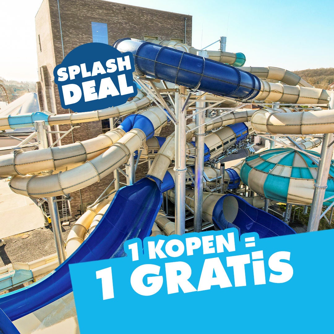 De Aqualibi 1+1-actie met een buitenzicht op de glijbanen die garant staan voor volop fun!