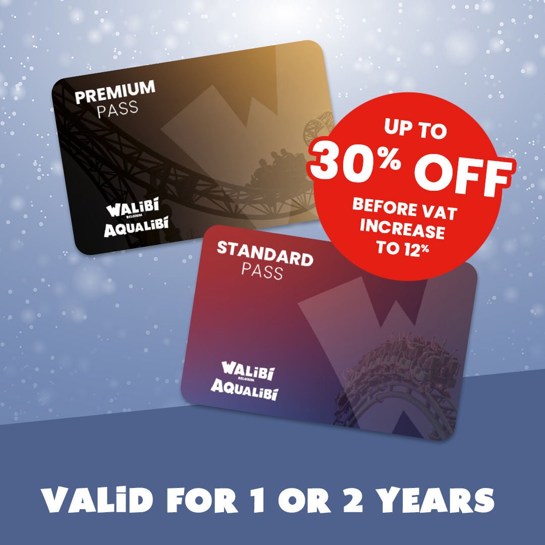 Visual showing up to 30% discount on passes at Walibi Belgium and/or Aqualibi