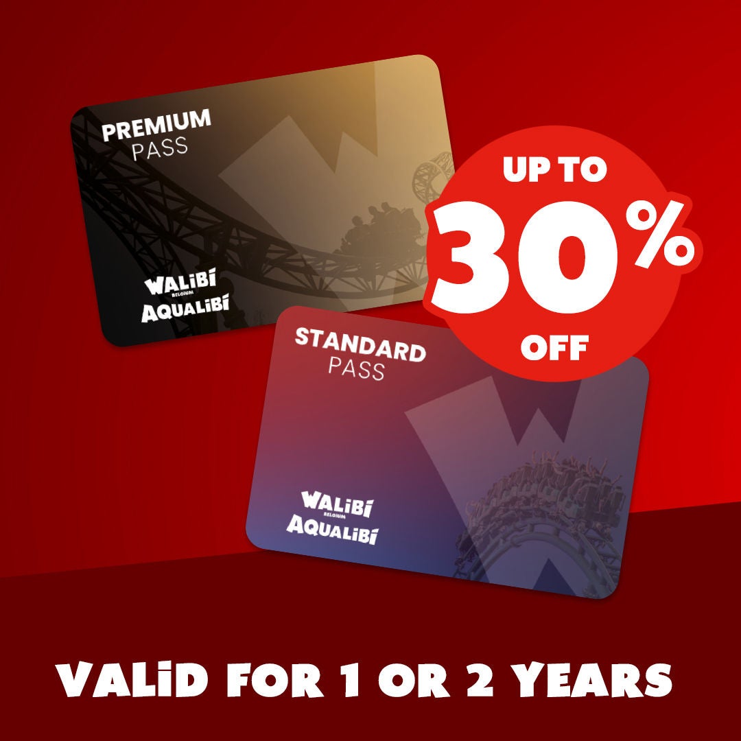 Visual showing up to 30% discount on passes at Walibi Belgium and/or Aqualibi