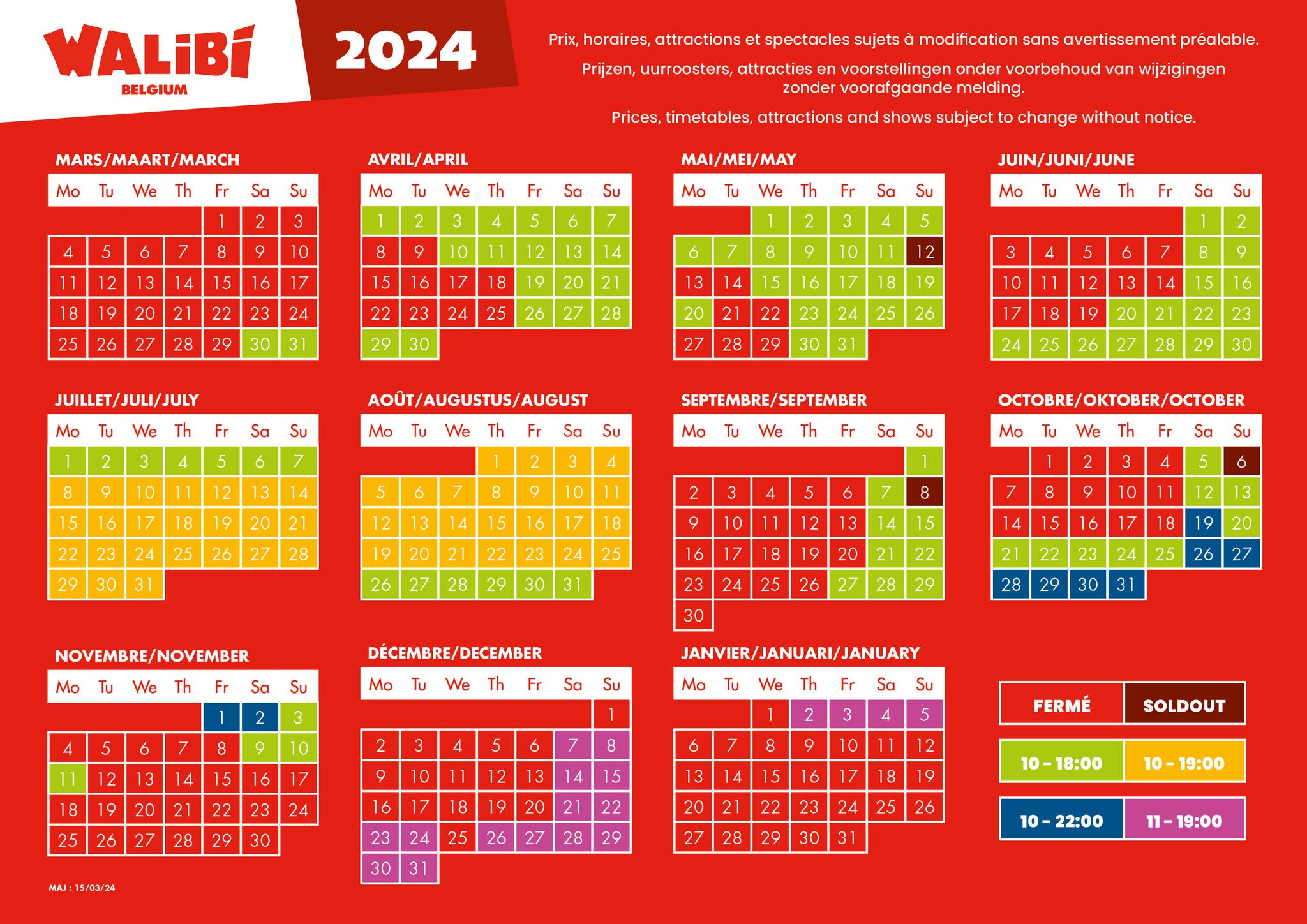 Calendrier de Walibi Belgium