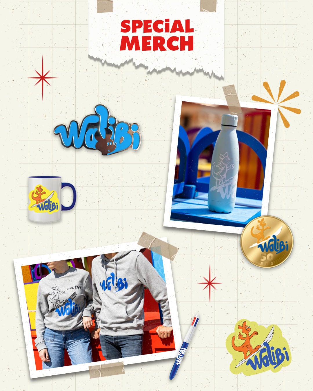 Articles collector Walibi Belgium 50 ans — sweat-shirts, mugs, gourdes et cadeaux souvenirs